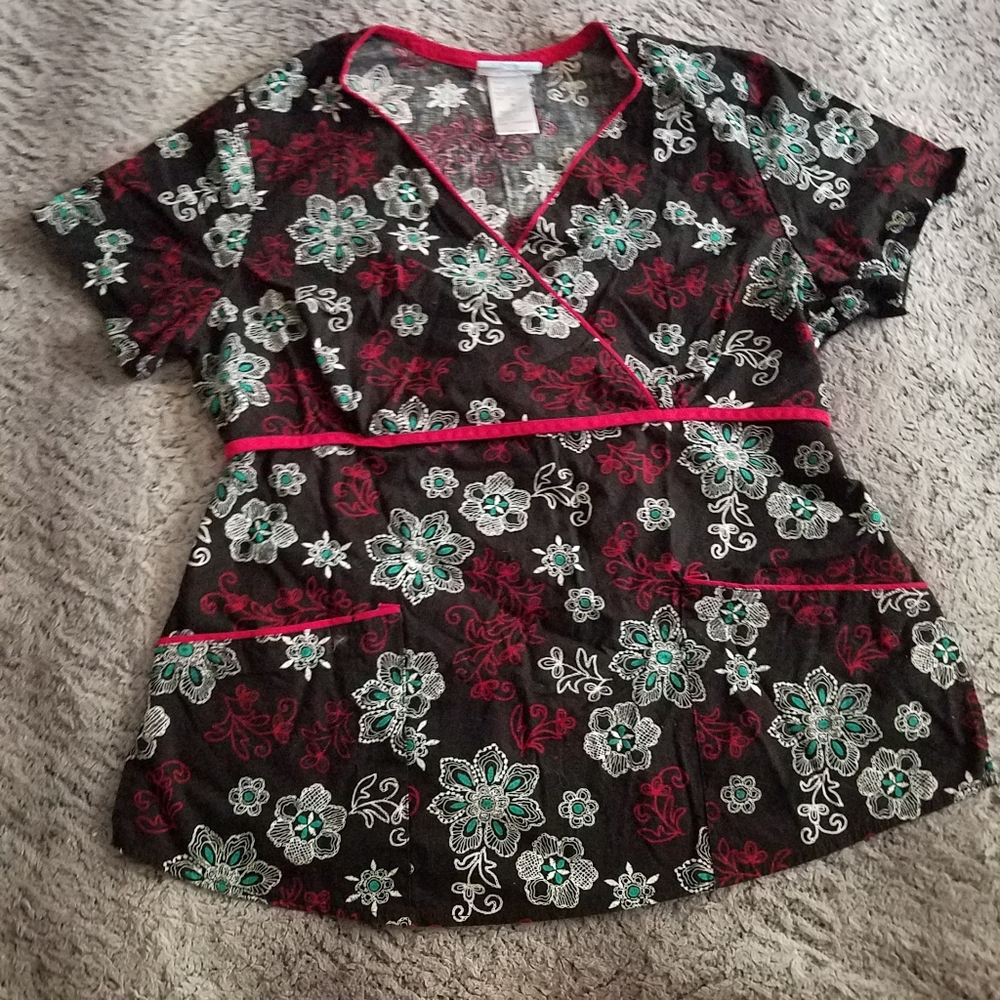 Black floral scrub top
